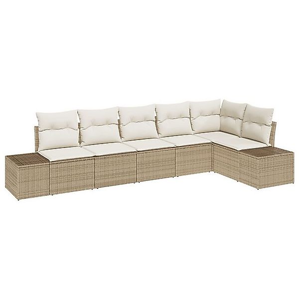 vidaXL Loungesofa 6-teiliges Garten Sofa Set mit Kissen Beige Poly Rattan, günstig online kaufen