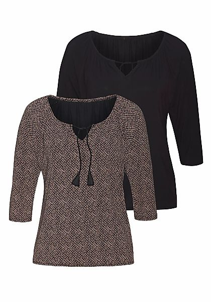 LASCANA 3/4-Arm-Shirt "mit modischen Tasseln", (2er-Pack), aus weichem Visk günstig online kaufen