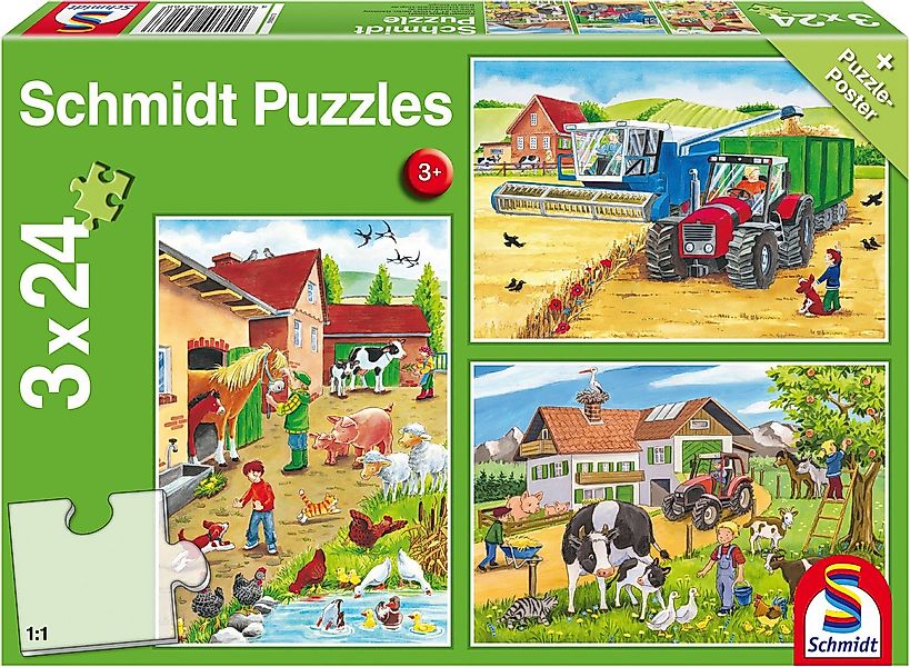 Schmidt Spiele Puzzle Auf dem Bauernhof, 72 Puzzleteile, 3x24 Teile günstig online kaufen