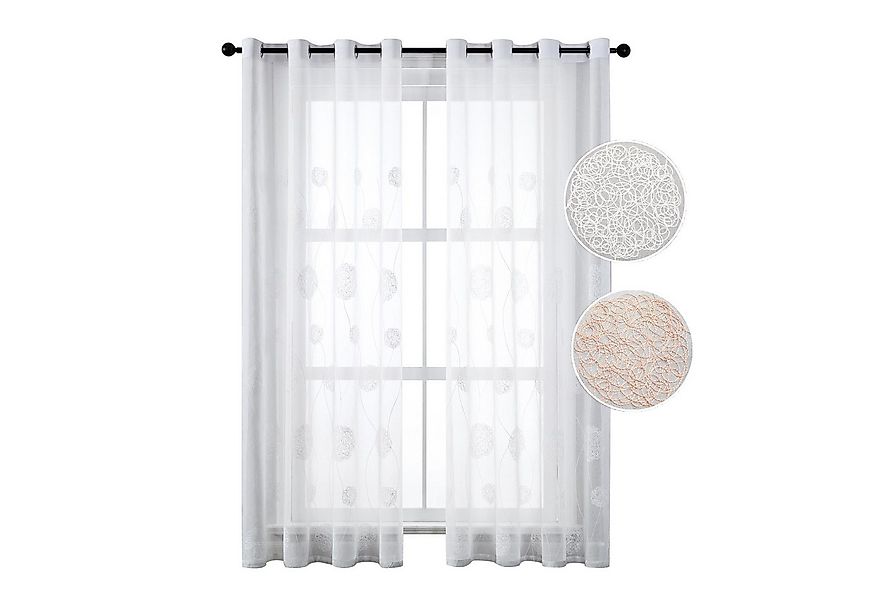 Jibenhome Gardine 2 St. Ösen Vorhang Vogelnest-Stickerei, Voile Gardine Hal günstig online kaufen