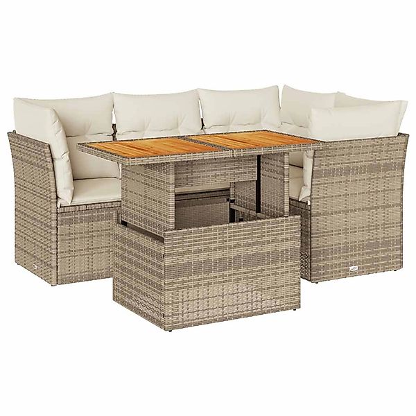 vidaXL 5-Tlg Garten-Sofagarnitur mit Kissen Beige Poly Rattan 3326921 günstig online kaufen