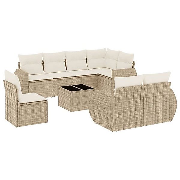 vidaXL Sofaelement 9-tlg. Garten-Sofagarnitur mit Kissen Beige Poly Rattan günstig online kaufen