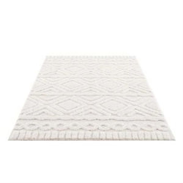payé Teppich Nara-3382 Hochflor 80x150 cm Pastell-Creme Boho-Rautenmuster günstig online kaufen
