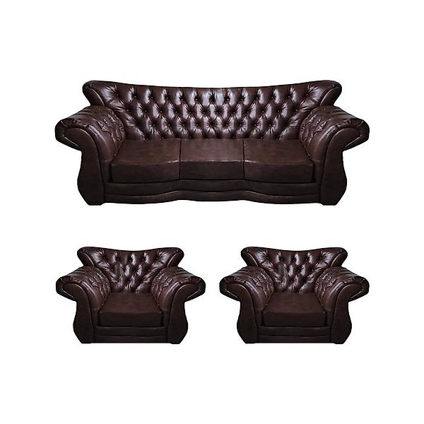 JVmoebel Chesterfield-Sofa Leder Sofa Set 3tlg Sitzmöbel Braun Sofagarnitur günstig online kaufen