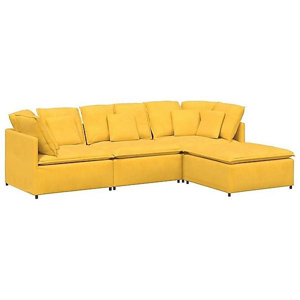 vidaXL Sofa Modulares Sofa mit Fußhocker Kissen Cordstoff Hellgelb günstig online kaufen