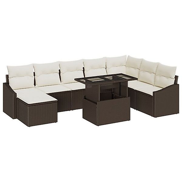 vidaXL Loungesofa 9-teiliges Garten Sofa Set mit Kissen Braun Poly Rattan, günstig online kaufen