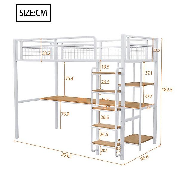 Flieks Hochbett Metallbett 90x200cm mit Sicherheitsleiter, Schreibtisch und günstig online kaufen