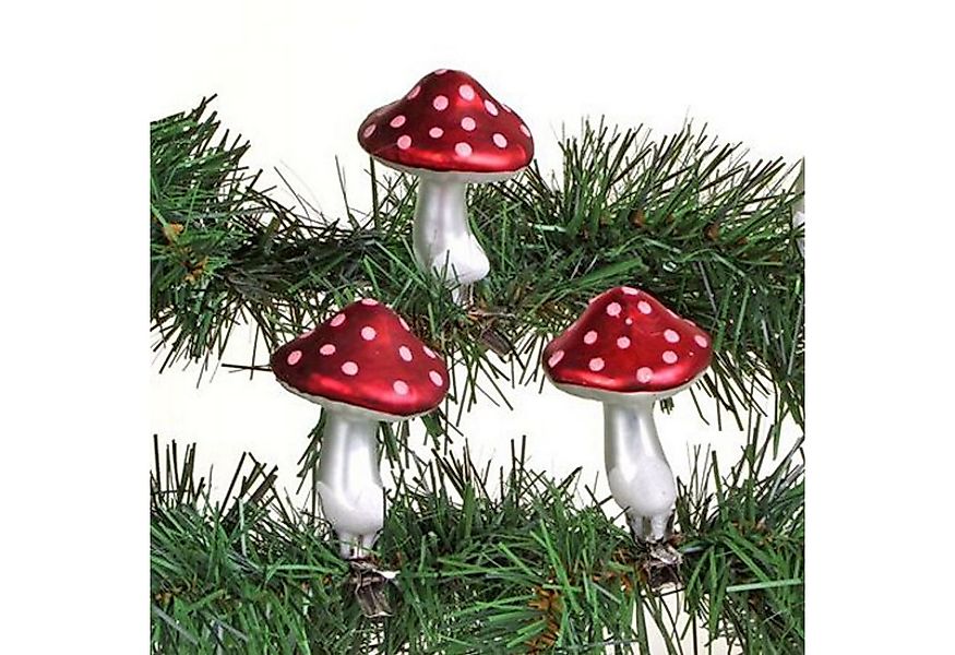 BURI Dekofigur Deko-Fliegenpilz aus Glas mit Clip 3er-Set 8cm Weihnachtsbau günstig online kaufen