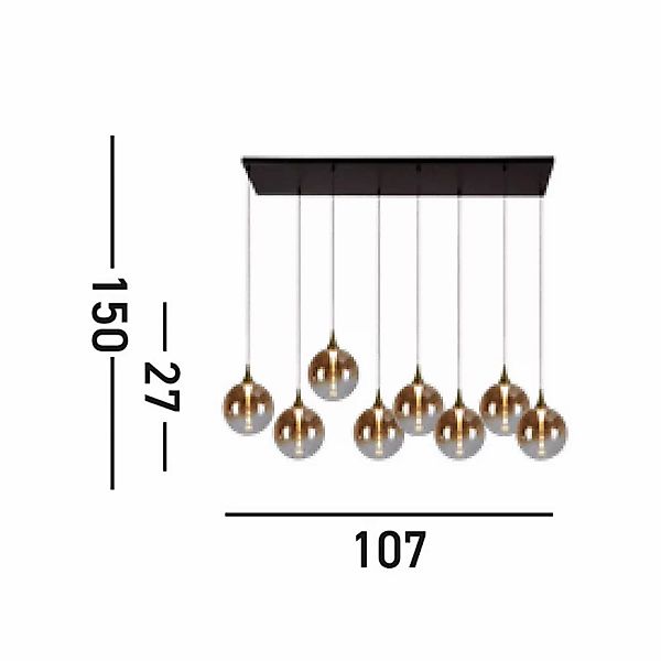 LED-Hängeleuchte Alchemy, 8-fl., schwarz, bernstein, Glas günstig online kaufen