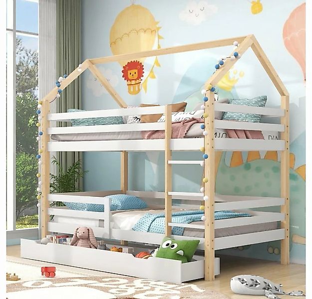 Fangqi Etagenbett Kinderbett in Hausform,große Schubladen, Kiefernholz Haus günstig online kaufen