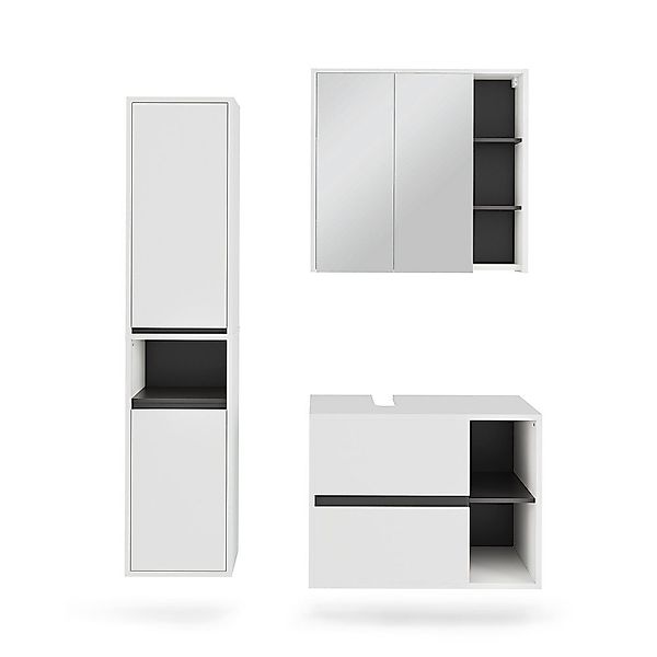 Vicco Badmöbel-Set Viola, Weiß/Grau, 3 Teile, günstig online kaufen