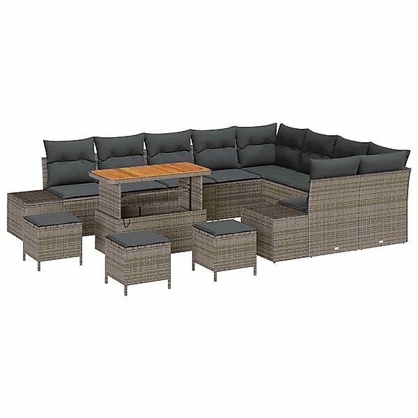 vidaXL Garten-Sofa-Set mit Speicher 13-Tlg Grau Poly Rattan 3362833 günstig online kaufen
