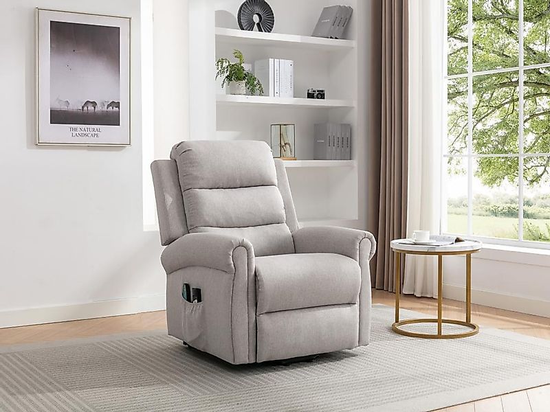 Massagesessel mit elektrischer Aufstehhilfe - Stoff - Beige - LOVARI günstig online kaufen