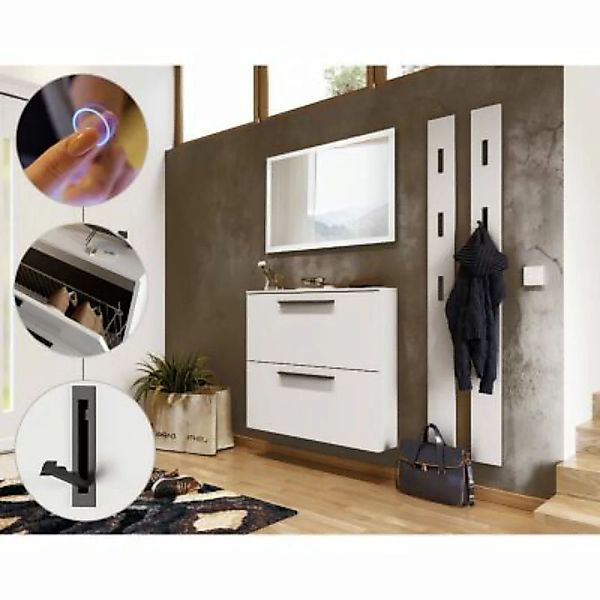 Lomadox Garderoben Flurmöbel Set mit LED-Spiegel UTRERA-01 in weiß, B/H/T c günstig online kaufen