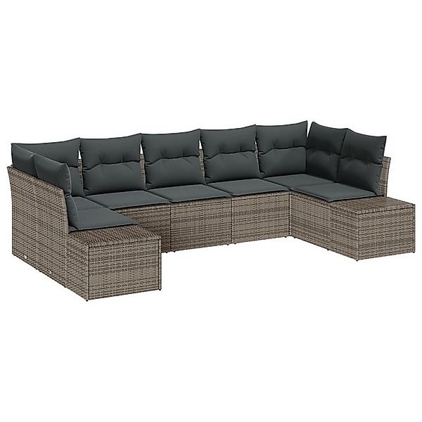vidaXL Loungesofa 7-teiliges Garten Sofa Set mit Kissen Grau Poly Rattan, 7 günstig online kaufen