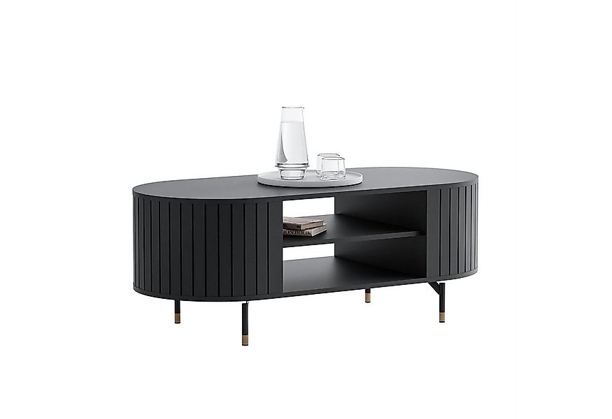 yourhouse24 Couchtisch ELODIE oval, Geriffelt, Ablagefläche, Schwarz/Kaschm günstig online kaufen