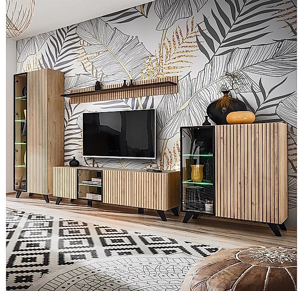 Lomadox Wohnwand LATERZA-164, (4-St., Vitrine Wandboard Lowboard Highboard) günstig online kaufen