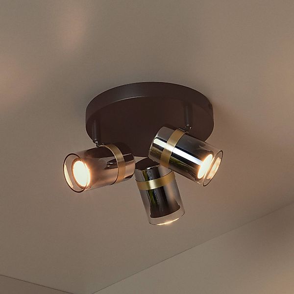 Deckenstrahler Upton, Ø 31 cm, schwarz/rauchgrau, 3-flg. günstig online kaufen