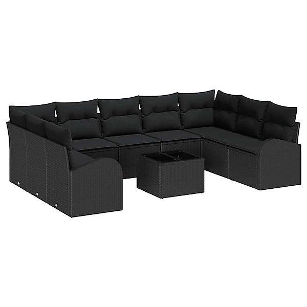 vidaXL Garten-Sofa-Set mit Kissen 10-Tlg Schwarz Poly Rattan 3354882 günstig online kaufen