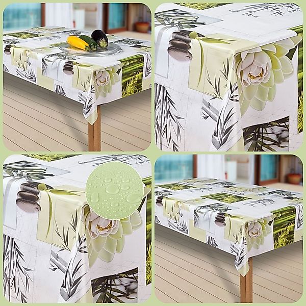 laro Tischdecke Wachstuch-Tischdecken Blumen weiss grün günstig online kaufen