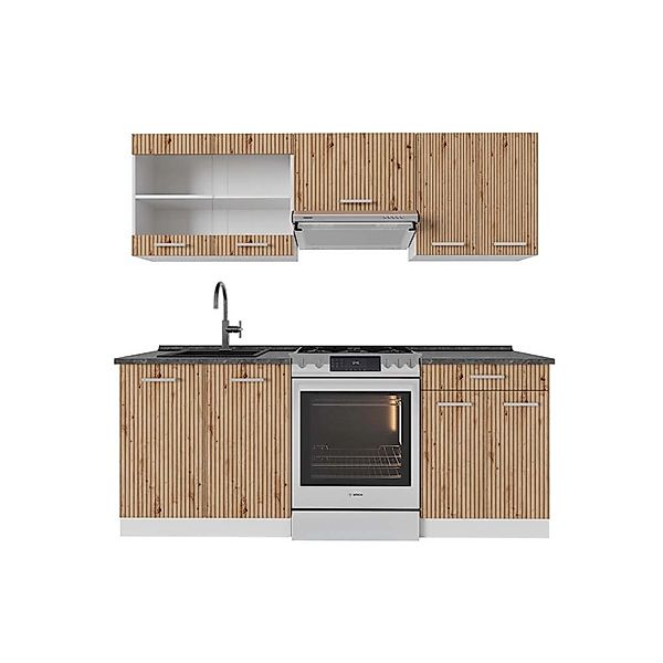 Vicco R-Line Küchenzeile Artisan Eiche/Weiß 200 cm AP Anthrazit günstig online kaufen