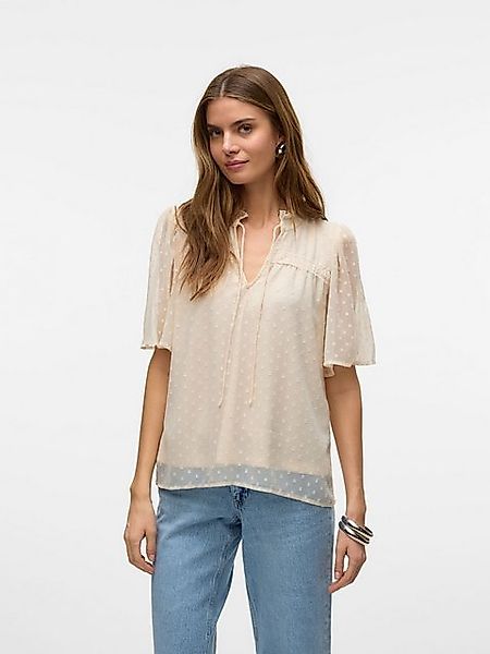 Vero Moda Blusenshirt Kurzarm- mit Spitze und Polka-Dots, Kordelzug VMLEAH günstig online kaufen