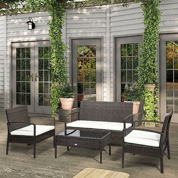 Outsunny Polyrattan Gartenmöbel Set für 4 Personen Rattensofa-Set Sitzgarni günstig online kaufen