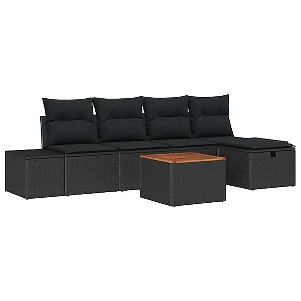 vidaXL Garten-Sofa-Set mit Kissen 6-Tlg Schwarz Poly Rattan 3359590 günstig online kaufen