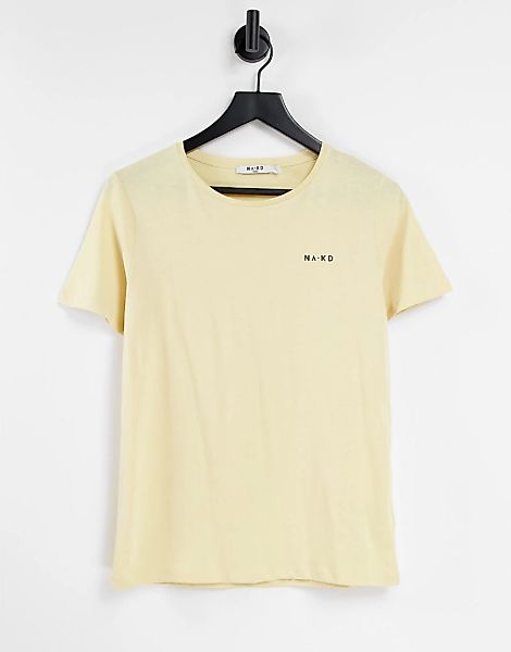 NA-KD – T-Shirt in Gelb mit Logoprint günstig online kaufen
