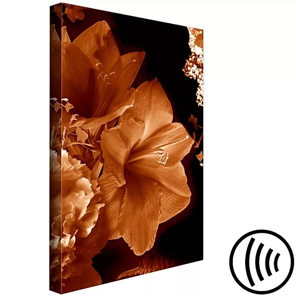 Wandbild Lilien in Sepia - minimalistisches Blumen-Foto auf dunklem Hinterg günstig online kaufen