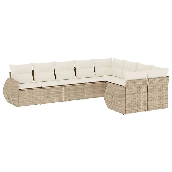 vidaXL 9-Tlg Garten-Sofagarnitur mit Kissen Beige Poly Rattan 3254175 günstig online kaufen