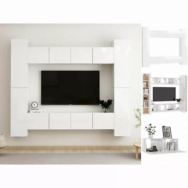 vidaXL Kleiderschrank 8-tlg TV-Schrank-Set Hochglanz-Weiß Spanplatte günstig online kaufen