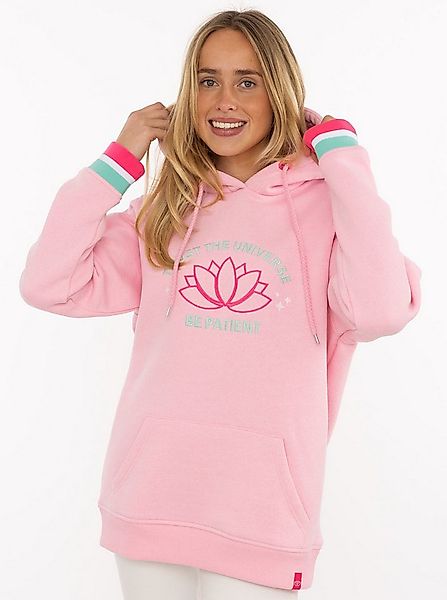 Zwillingsherz Hoodie "Be Patient" Schriftzug und Blüte, gestreifte Ärmelbün günstig online kaufen