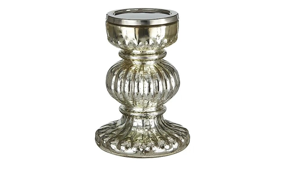 HOME STORY Kerzenständer   ¦ silber ¦ Glas ¦ Maße (cm): H: 20  Ø: 14.5 Acce günstig online kaufen