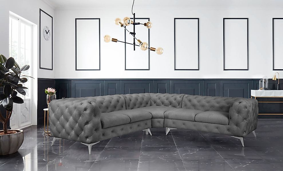 Leonique Chesterfield-Sofa "Ecksofa GLYNIS L-Form mit Wellenunterfederung, günstig online kaufen