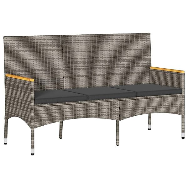 vidaXL Gartenbank 3-Sitzer mit Kissen Grau Poly Rattan 365442 günstig online kaufen