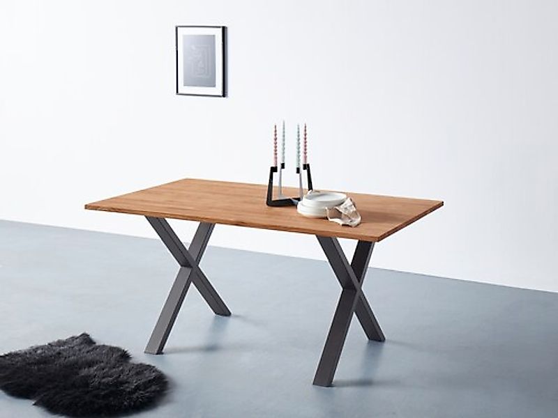 andas Esstisch, Tischplatte aus massiver Eiche, FSC®- Massivholz, Gestell a günstig online kaufen