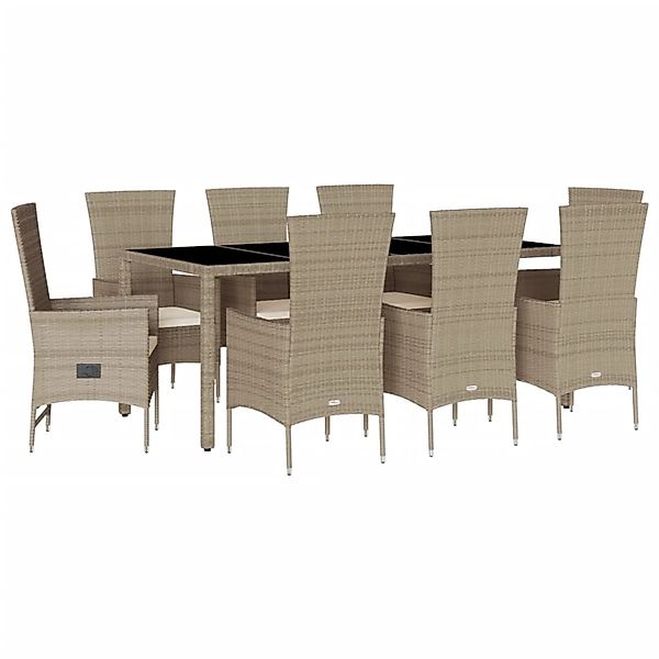 vidaXL 9-Tlg Garten-Essgruppe mit Kissen Beige Poly Rattan 3277581 günstig online kaufen