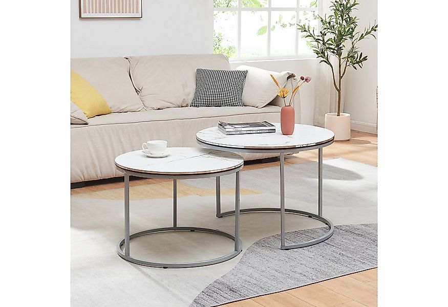 en.casa Couchtisch, »Skagen« Beistelltisch im 2er Set rund Marmor, weiß / S günstig online kaufen