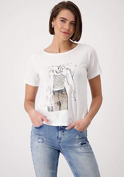 Monari Rundhalsshirt mit Frontprint und Glitzernieten günstig online kaufen