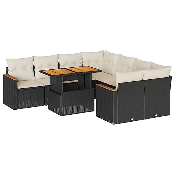 vidaXL 9-Tlg Garten-Sofagarnitur mit Kissen Schwarz Poly Rattan 3327465 günstig online kaufen