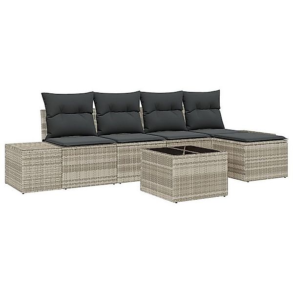 vidaXL Loungesofa 6-tlg. Garten-Sofagarnitur mit Kissen Grau Poly Rattan, 6 günstig online kaufen