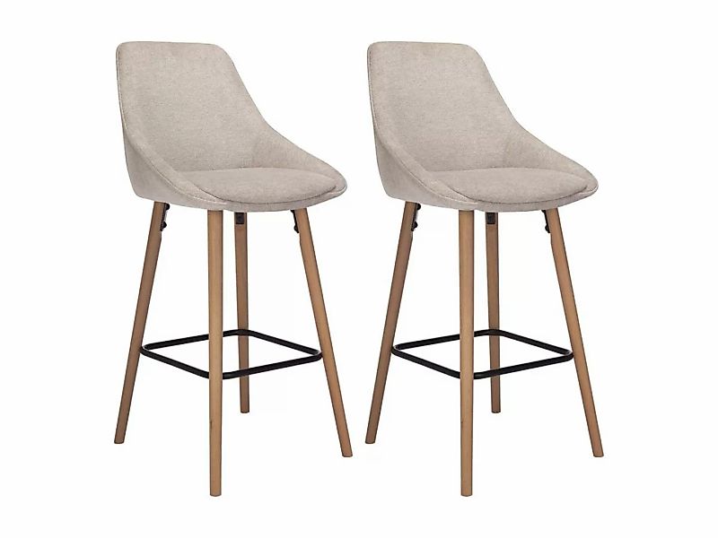 Barhocker 2er-Set - Strukturstoff & Buchenholz - Beige - MASURIE günstig online kaufen