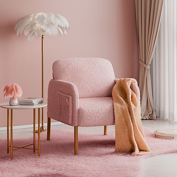 Mondeer Sessel, Freizeitsessel mit Rosa Lammwollstoff günstig online kaufen