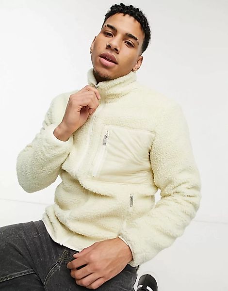 Selected Homme – Fleece-Jacke mit Nylontaschen in Beige-Neutral günstig online kaufen