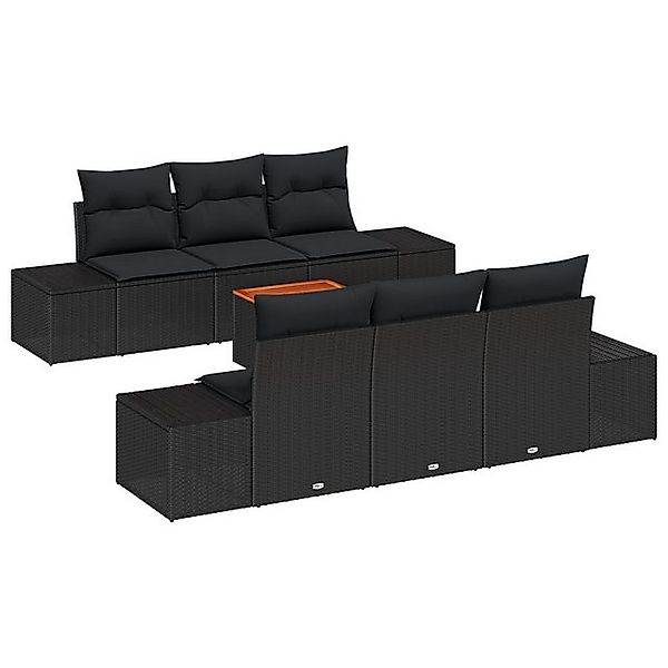 vidaXL Loungesofa 7-tlg. Garten-Sofagarnitur mit Kissen Schwarz Poly Rattan günstig online kaufen