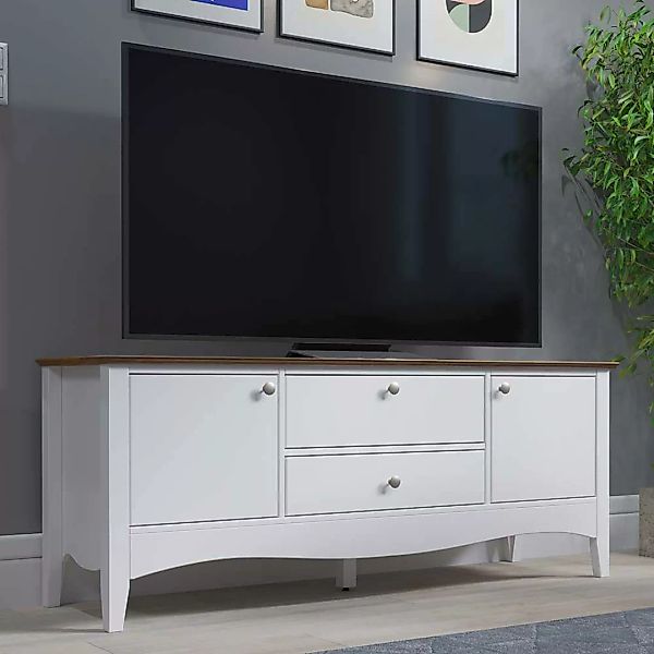 Fernsehboard Landhaus in Kiefer dunkel und Weiß 140 cm breit günstig online kaufen