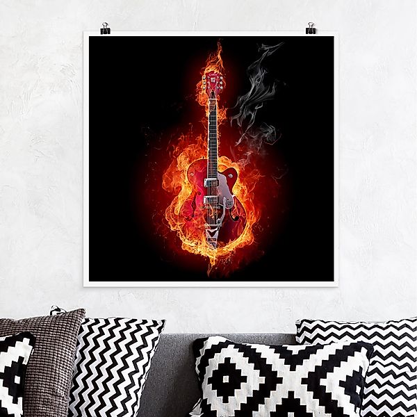 Poster - Quadrat Gitarre in Flammen günstig online kaufen