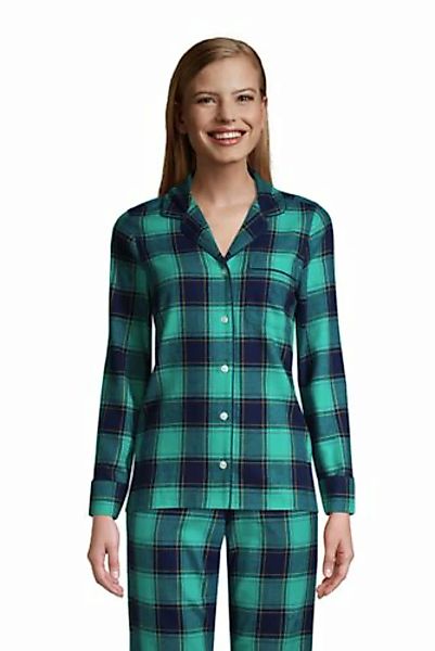 Gemustertes Flanell-Pyjamahemd, Damen, Größe: 48-50 Normal, Blau, Baumwolle günstig online kaufen