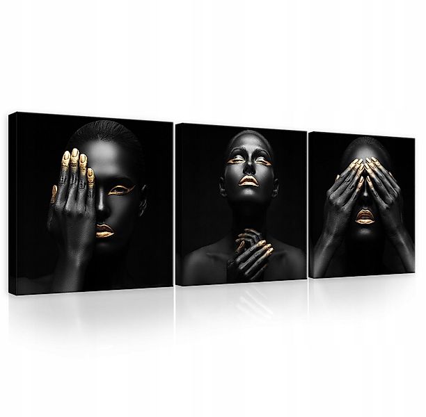 Wallarena Leinwandbild Frau Schwarz Wandbild 3 Teile SET XXL Wandbilder Lei günstig online kaufen